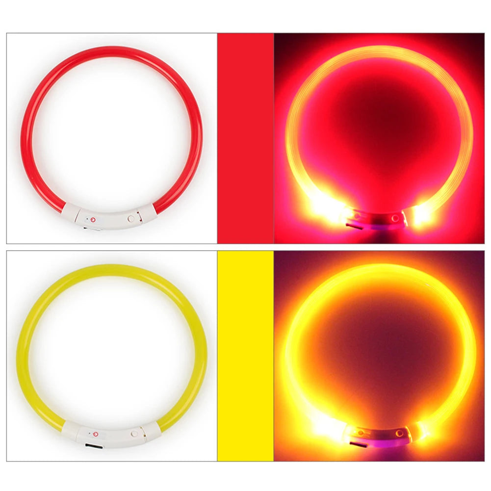 Rechargeable LED Dog Collars with USB Charging - Luminous Night Safety Neck Light for Pets (Sizes S, M, L)