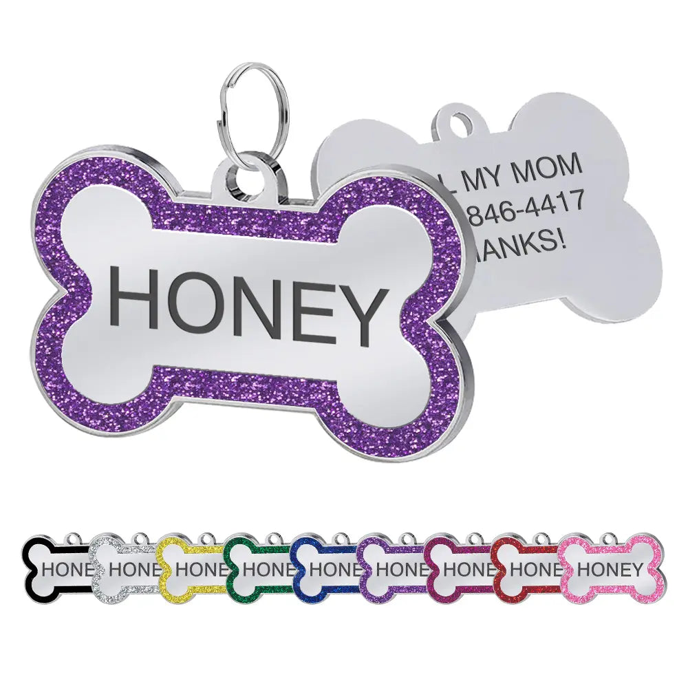 LIVEKEY Personalized Glitter Pink Circle-Bone Dog Tags Engraved with Dog Name Tags Sliding Cat ID Tags Customizable with Pet Name and Contact Information,Summervibes
