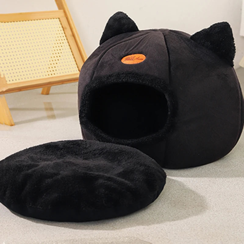Premium Winter Cat Bed and Small Dog House - Cozy Indoor Cave Nest for Pets