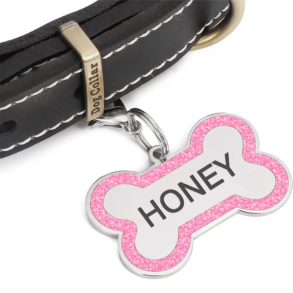 LIVEKEY Personalized Glitter Pink Circle-Bone Dog Tags Engraved with Dog Name Tags Sliding Cat ID Tags Customizable with Pet Name and Contact Information,Summervibes