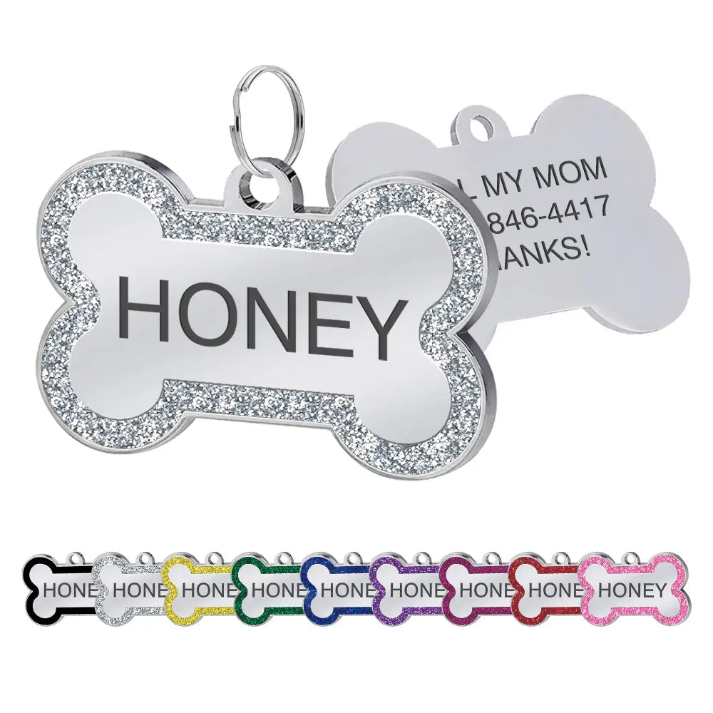 LIVEKEY Personalized Glitter Pink Circle-Bone Dog Tags Engraved with Dog Name Tags Sliding Cat ID Tags Customizable with Pet Name and Contact Information,Summervibes