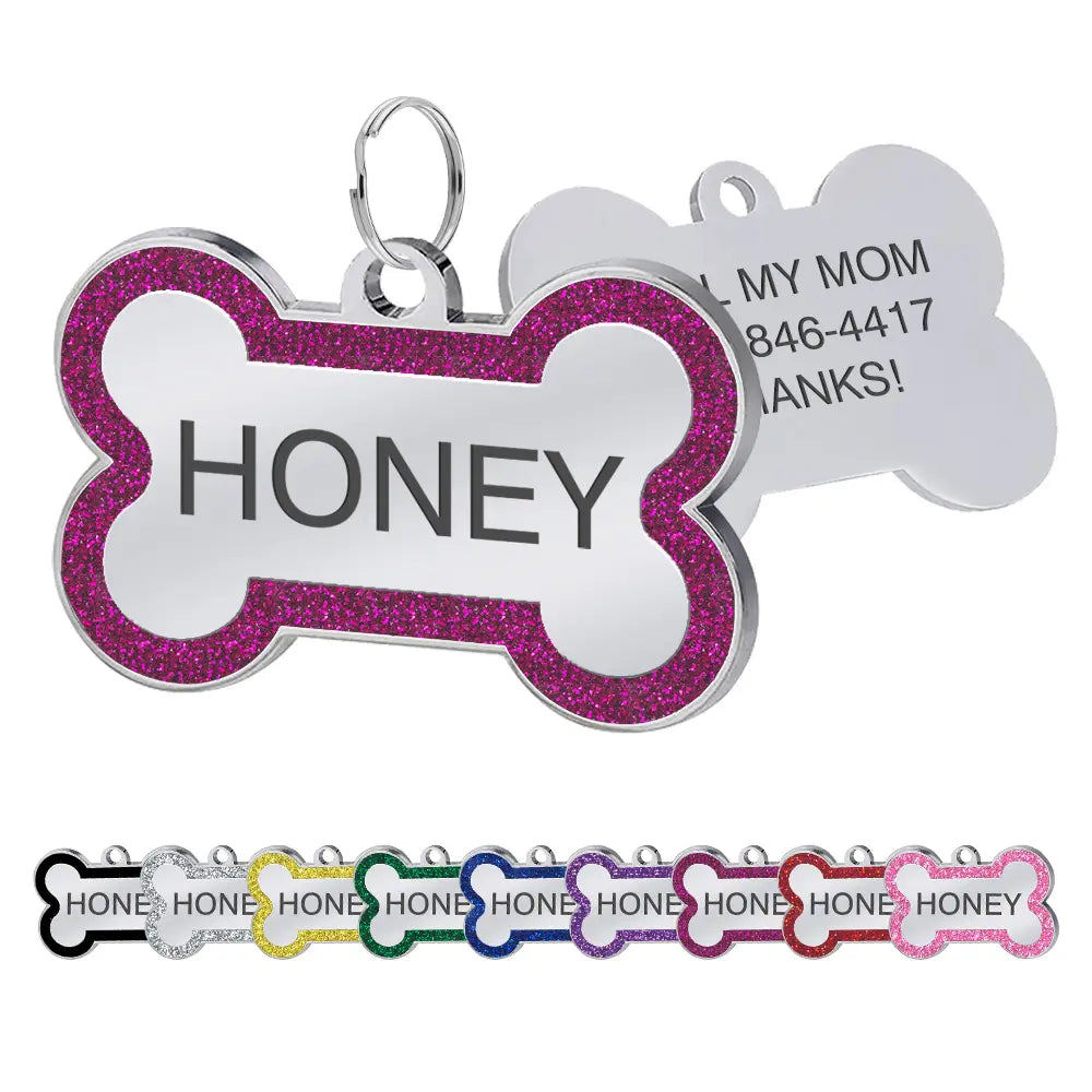 LIVEKEY Personalized Glitter Pink Circle-Bone Dog Tags Engraved with Dog Name Tags Sliding Cat ID Tags Customizable with Pet Name and Contact Information,Summervibes