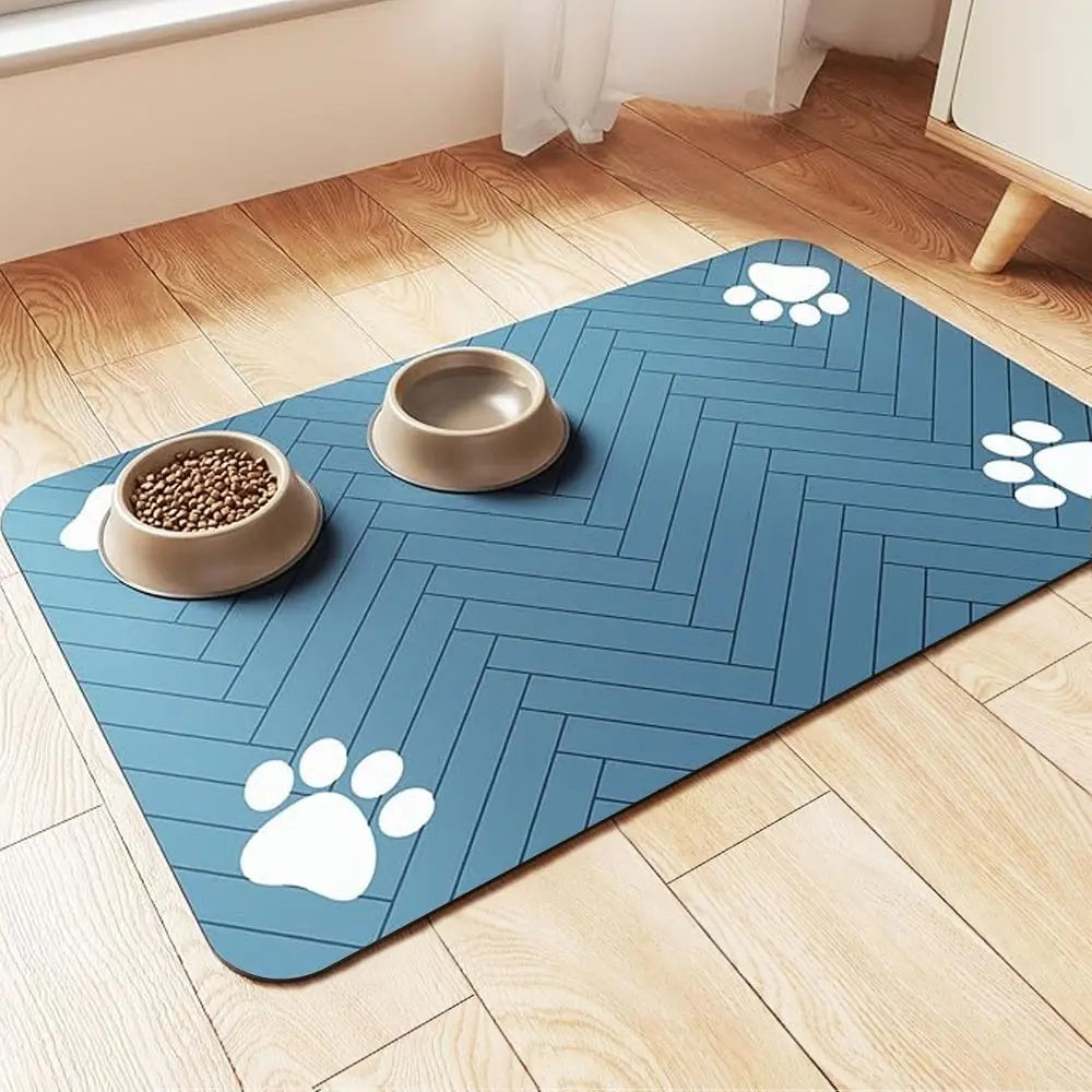 Tapete Absorvente de Alimentação para Animais de Estimação de Secagem Rápida para Cães e Gatos, Fundo de Borracha Antiderrapante, Superfície de Poliéster Escura para Uso Interno