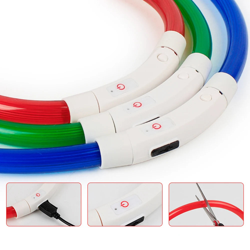Rechargeable LED Dog Collars with USB Charging - Luminous Night Safety Neck Light for Pets (Sizes S, M, L)