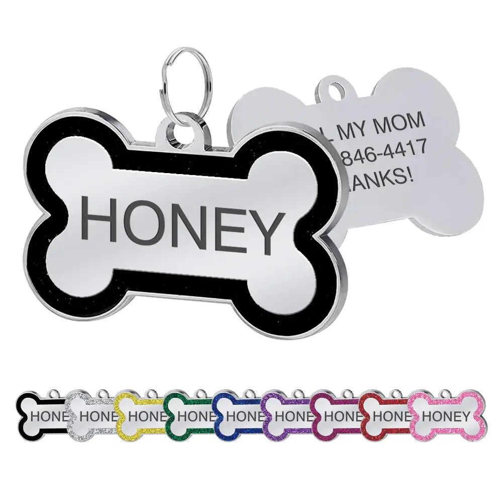 LIVEKEY Personalized Glitter Pink Circle-Bone Dog Tags Engraved with Dog Name Tags Sliding Cat ID Tags Customizable with Pet Name and Contact Information,Summervibes