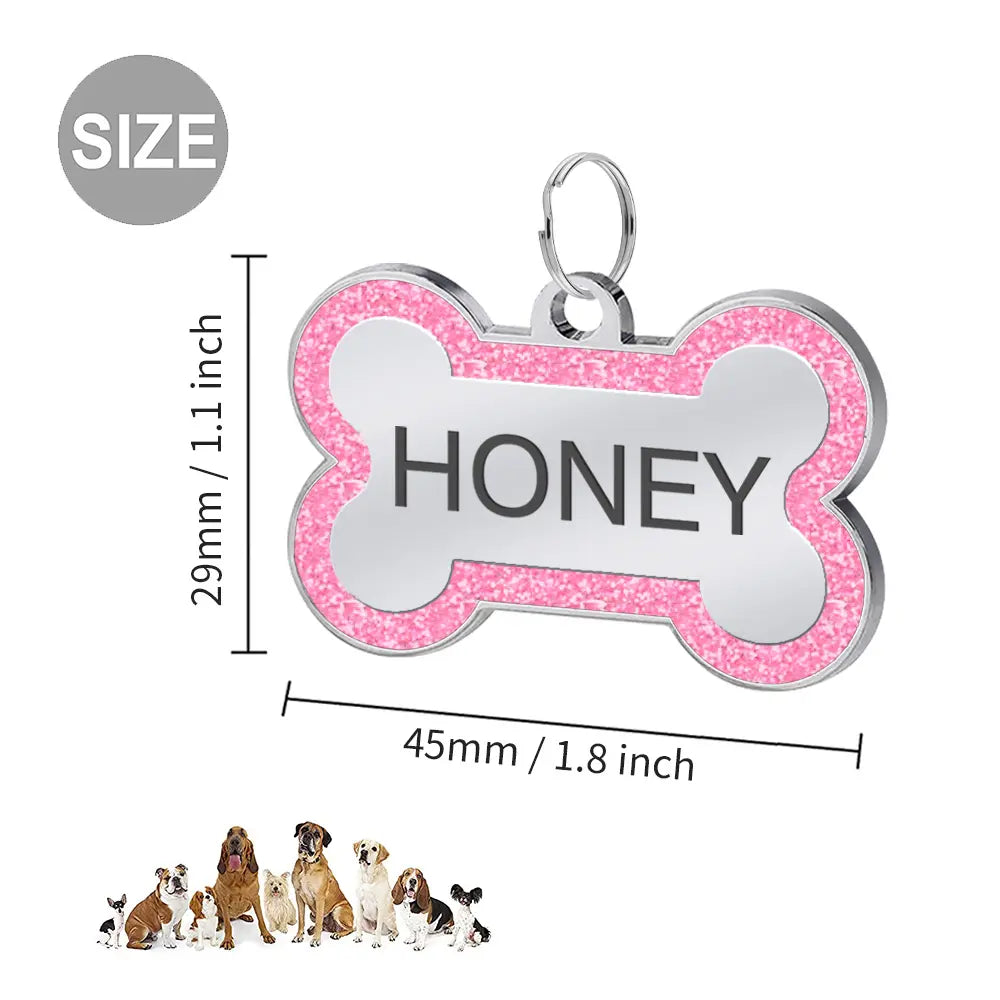 LIVEKEY Personalized Glitter Pink Circle-Bone Dog Tags Engraved with Dog Name Tags Sliding Cat ID Tags Customizable with Pet Name and Contact Information,Summervibes