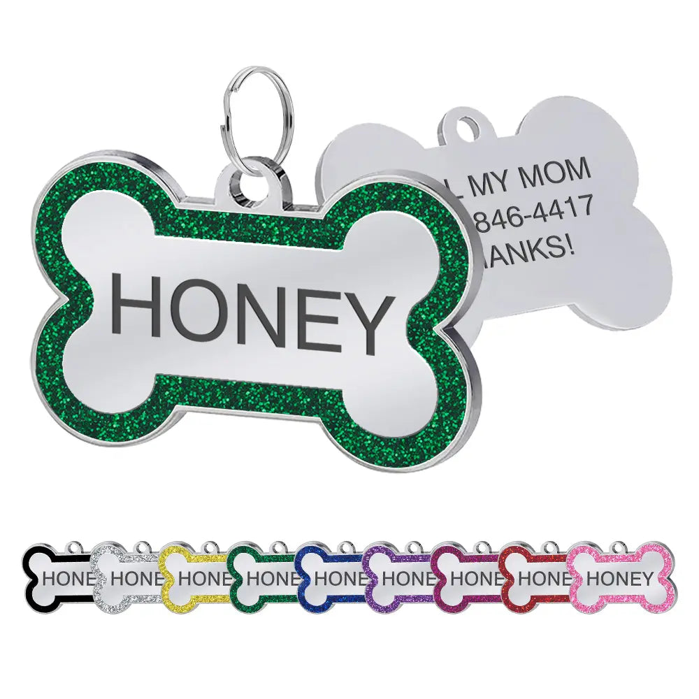 LIVEKEY Personalized Glitter Pink Circle-Bone Dog Tags Engraved with Dog Name Tags Sliding Cat ID Tags Customizable with Pet Name and Contact Information,Summervibes