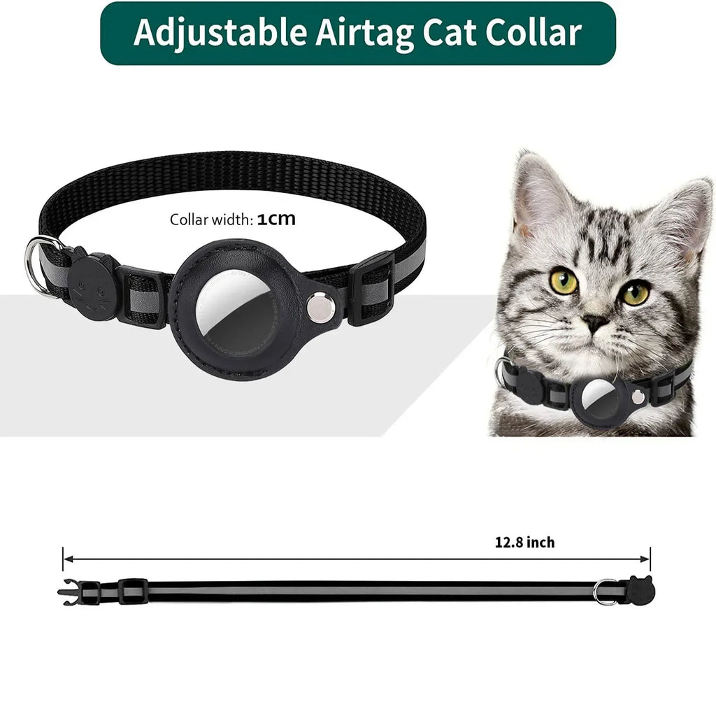 Adjustable Reflective Cat Collar with Detachable Airtag Holder Waterproof Anti-Lost Pet Collar for Kitten