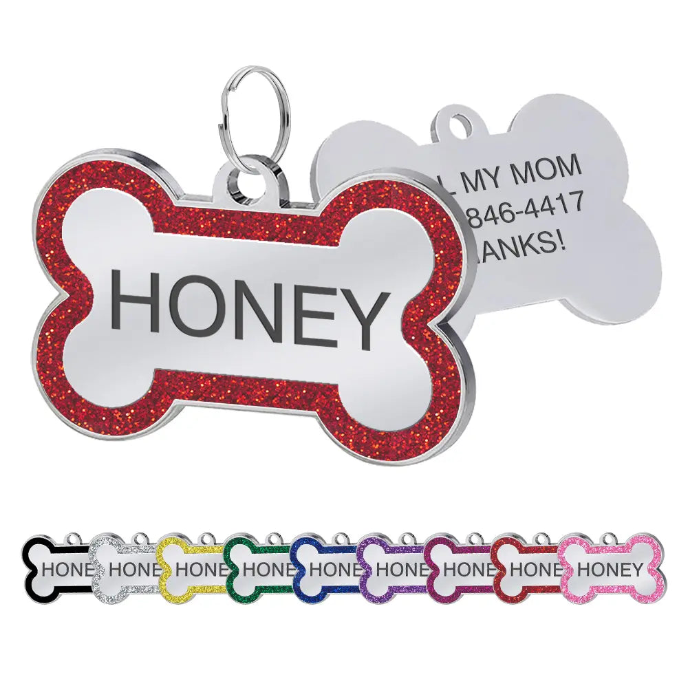 LIVEKEY Personalized Glitter Pink Circle-Bone Dog Tags Engraved with Dog Name Tags Sliding Cat ID Tags Customizable with Pet Name and Contact Information,Summervibes
