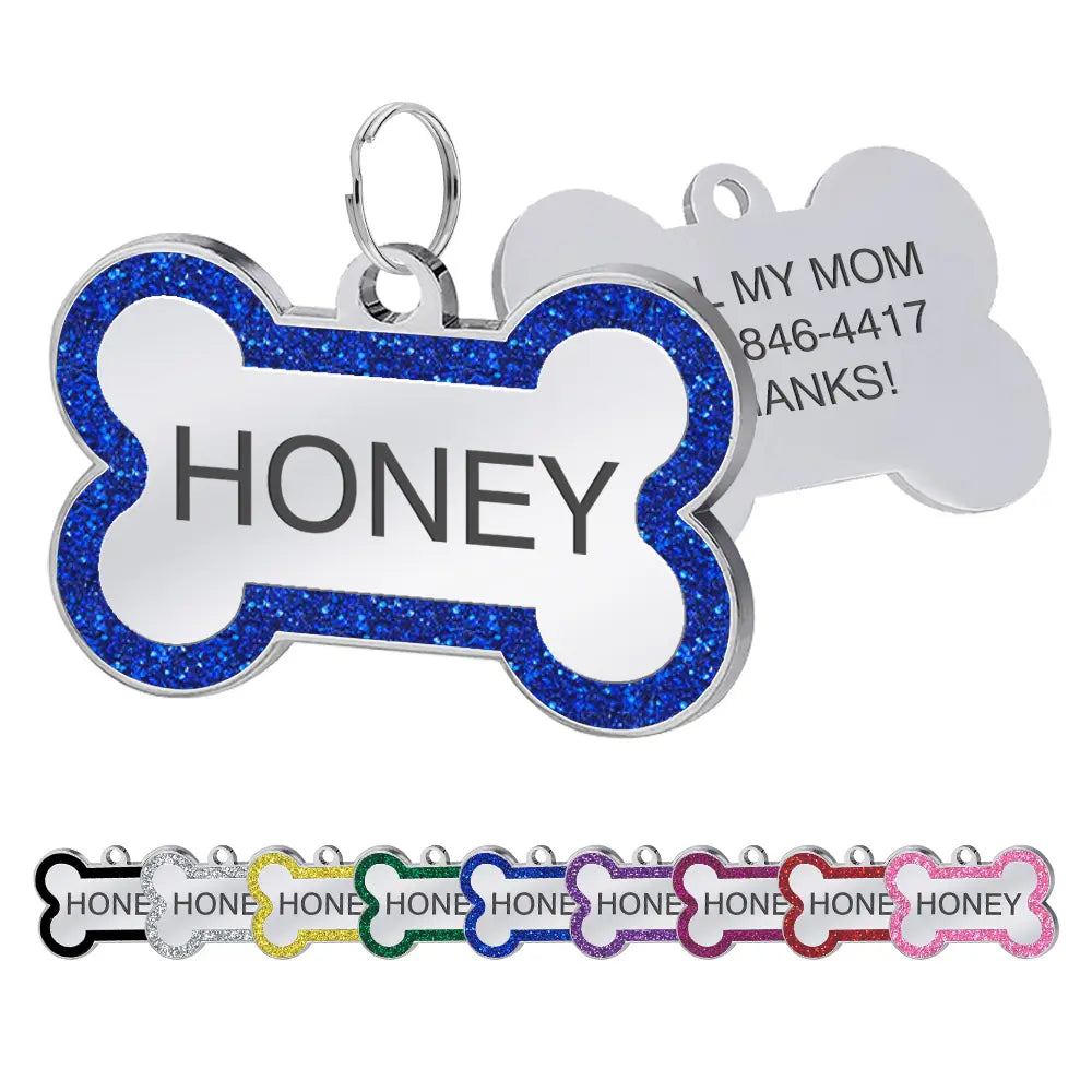 LIVEKEY Personalized Glitter Pink Circle-Bone Dog Tags Engraved with Dog Name Tags Sliding Cat ID Tags Customizable with Pet Name and Contact Information,Summervibes