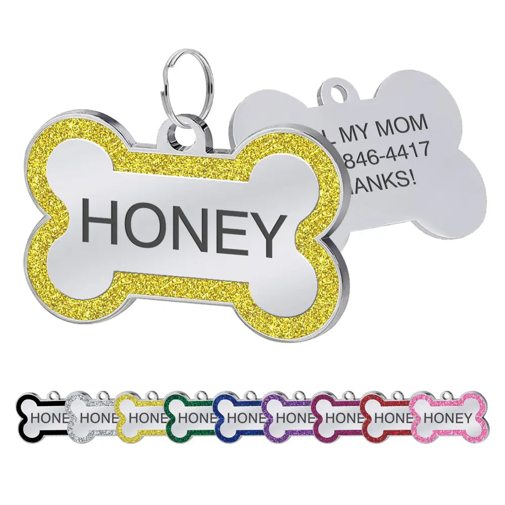 LIVEKEY Personalized Glitter Pink Circle-Bone Dog Tags Engraved with Dog Name Tags Sliding Cat ID Tags Customizable with Pet Name and Contact Information,Summervibes